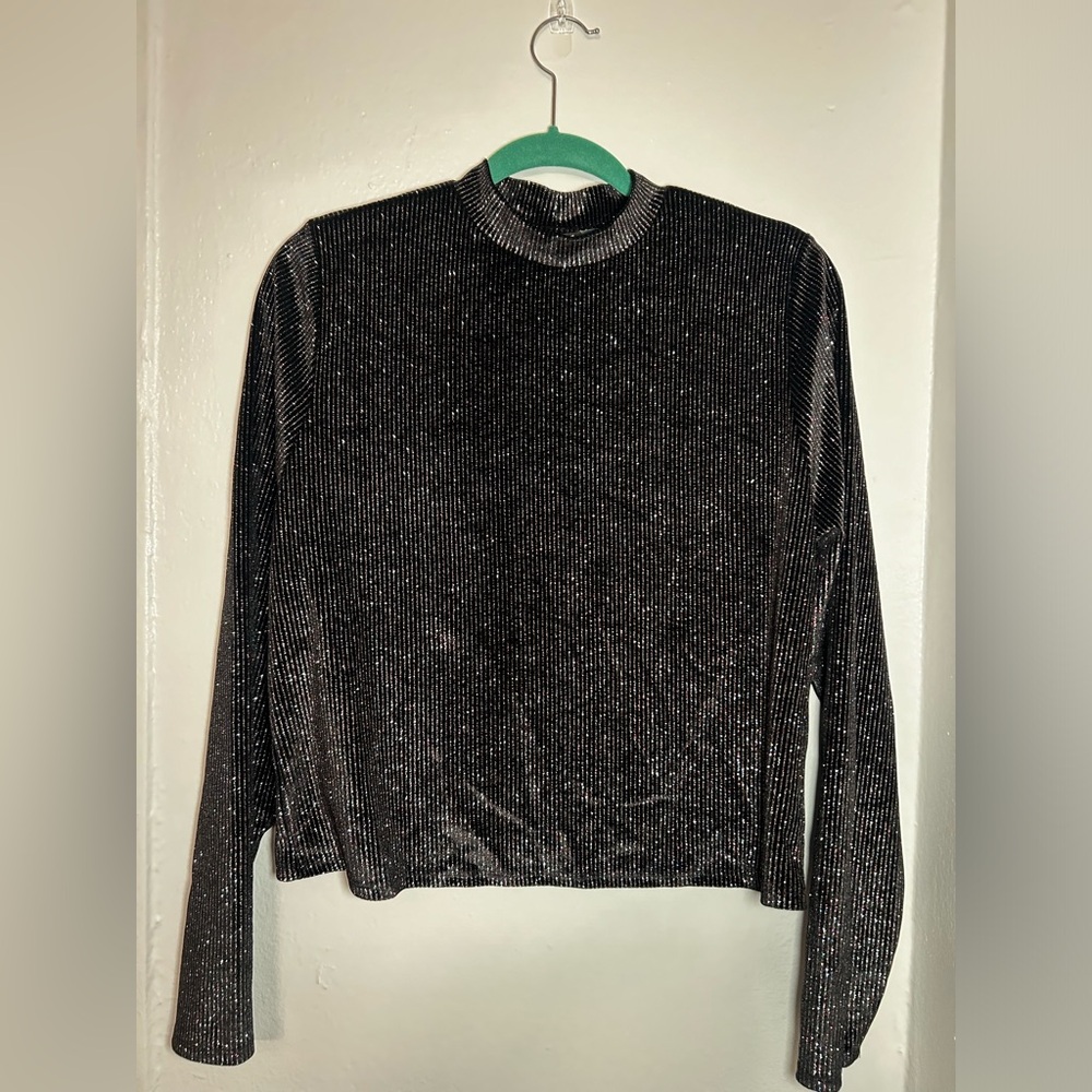 Forever 21 Black Velvet and Glitter Long Sleeve Top